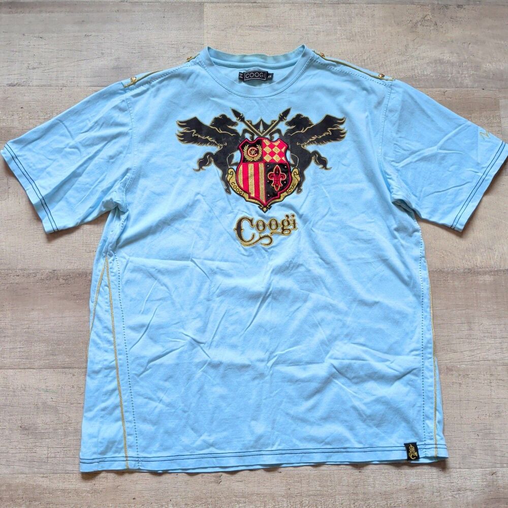 VTG Coogi Shirt Mens XXL Embroidered Pullover Short Sleeve Pegus Hip hop Blue